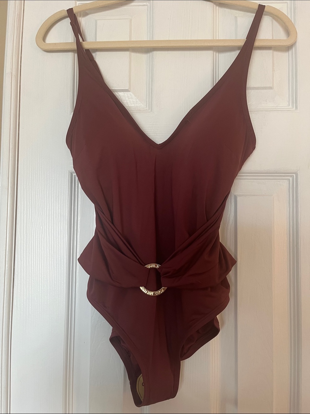 NWOT Michael Kors Deep Burgundy One-Piece Swimsuit with Gold Accent